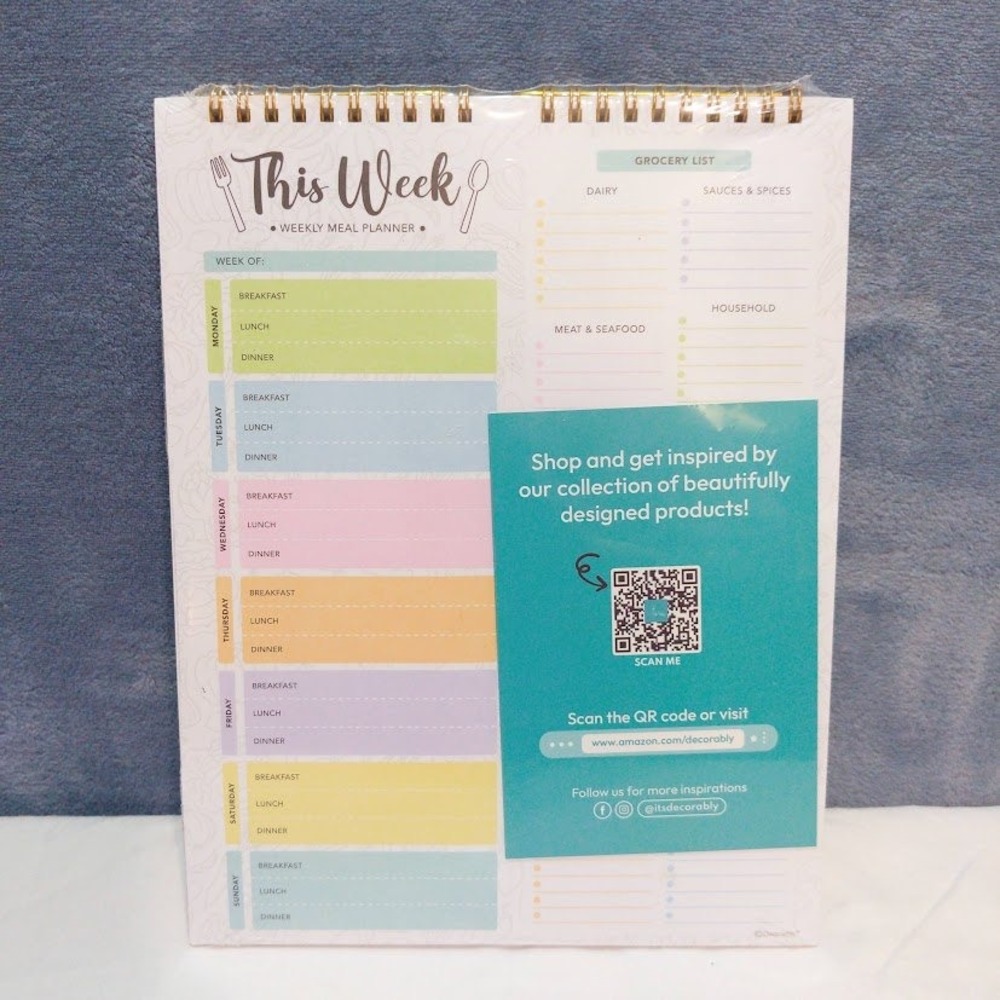 Decorably Magnetic Weekly Meal Planner Grocery List Pastel Rainbow 8.5x11 Pad